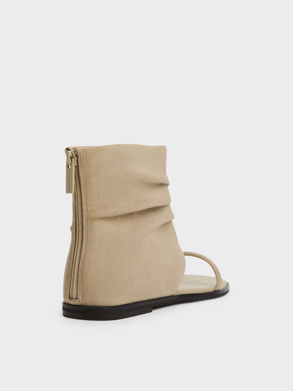 CHARLES & KEITH Recommended / Joplin Ruched Faux Suede Boot Sandals - Beige