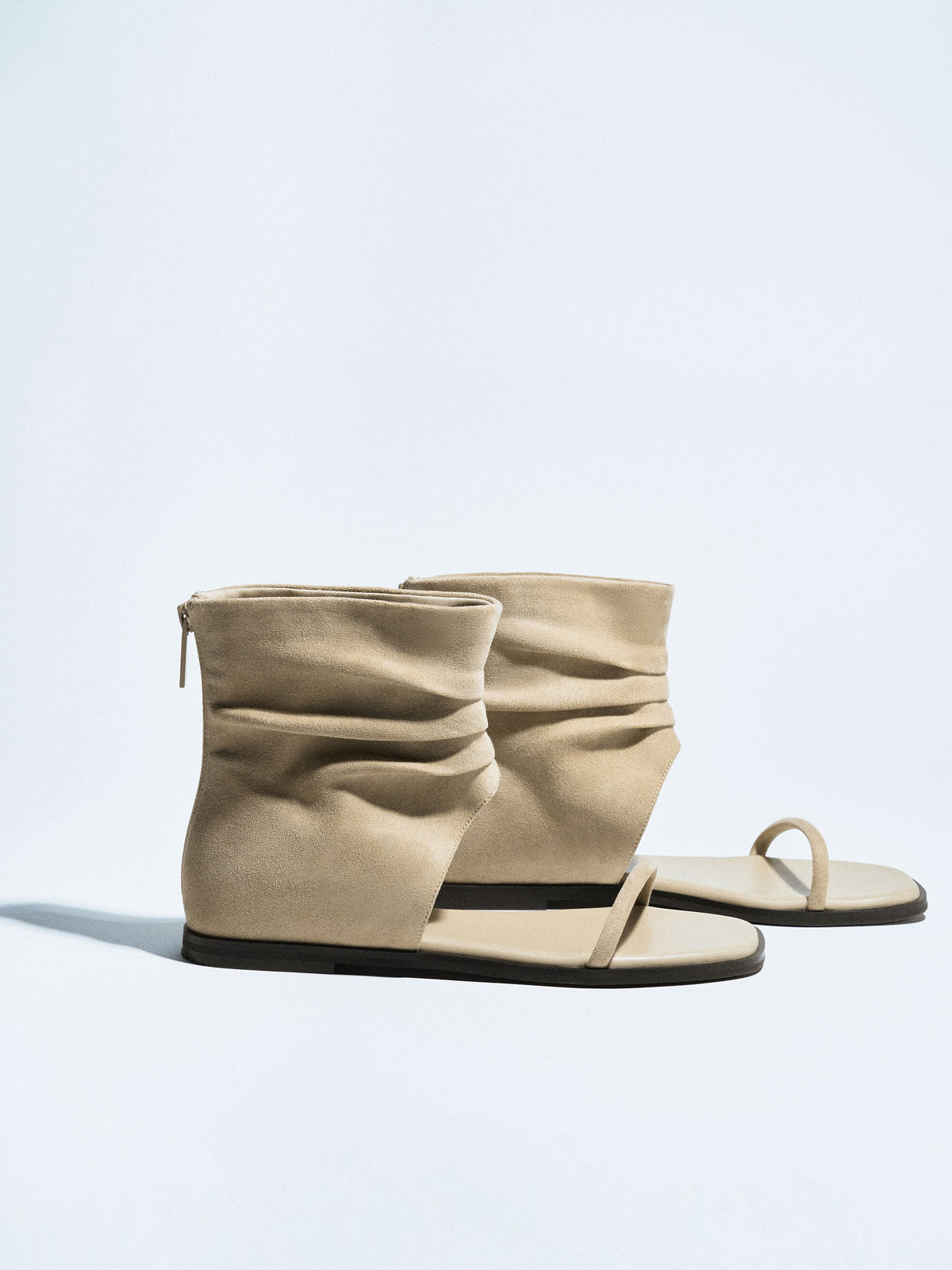CHARLES & KEITH Recommended / Joplin Ruched Faux Suede Boot Sandals - Beige