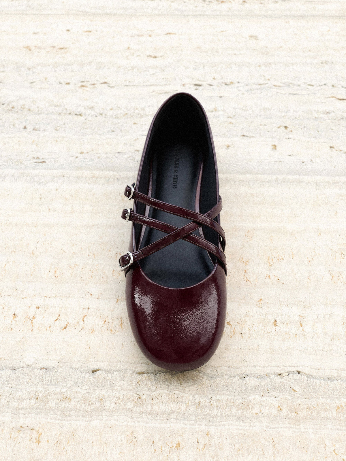 CHARLES & KEITH Smart Buy / Patent Triple-Strap Mary Jane Flats - Burgundy