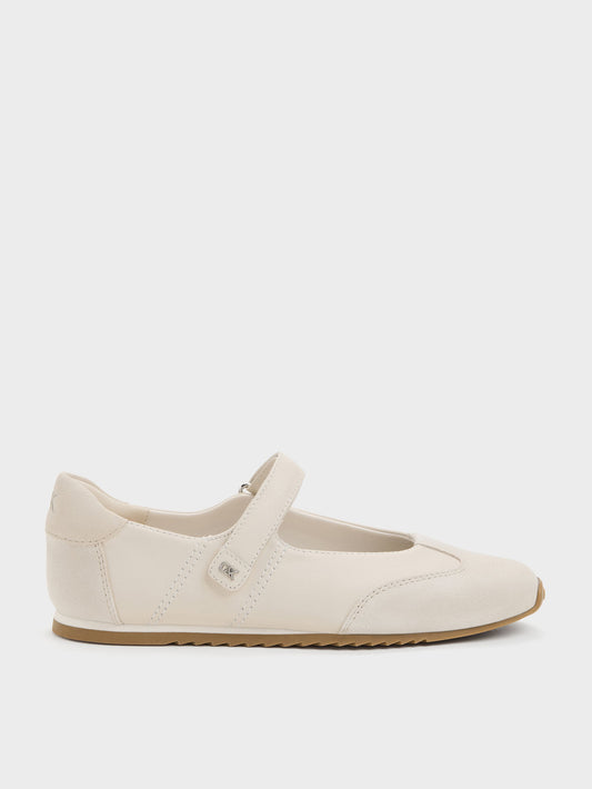 CHARLES & KEITH Classic / Jace Leather & Suede Mary Jane Sneakers - Chalk