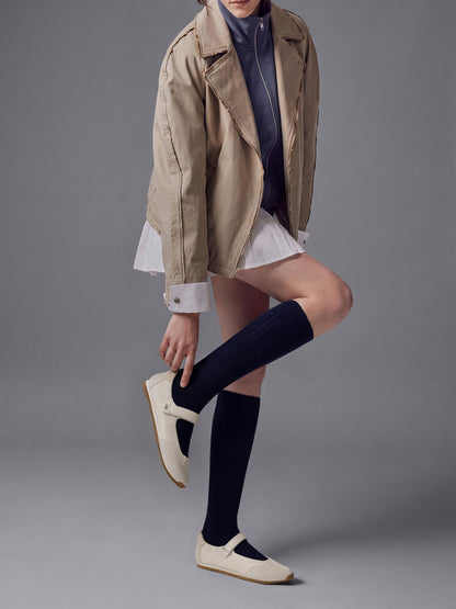 CHARLES & KEITH Classic / Jace Leather & Suede Mary Jane Sneakers - Chalk
