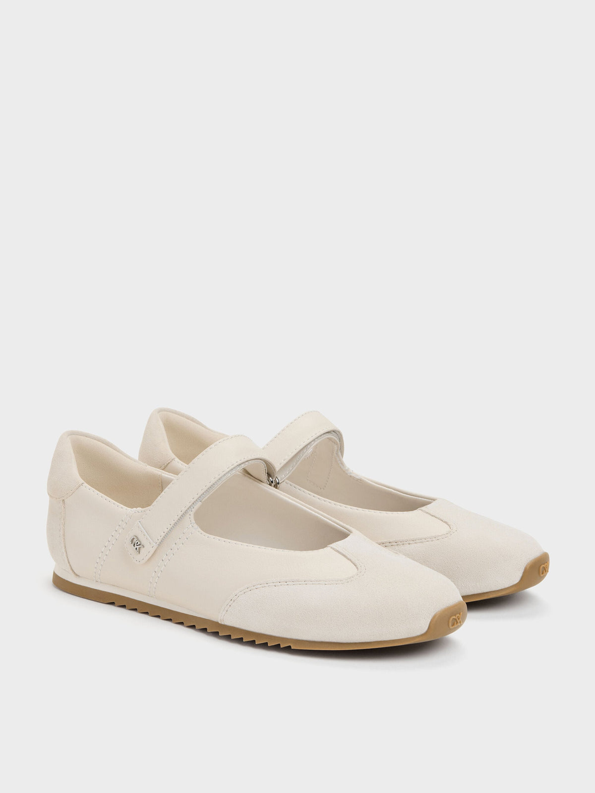 CHARLES & KEITH Classic / Jace Leather & Suede Mary Jane Sneakers - Chalk