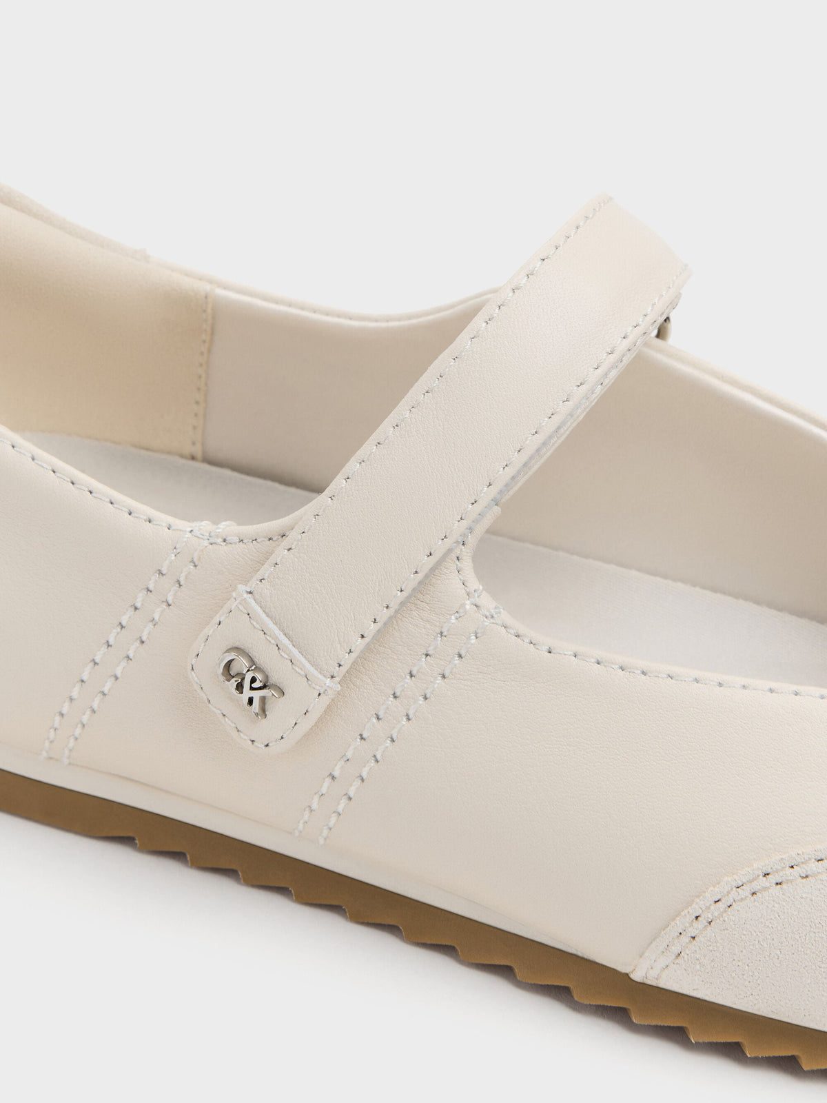 CHARLES & KEITH Classic / Jace Leather & Suede Mary Jane Sneakers - Chalk
