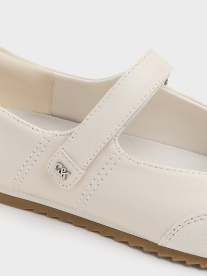 CHARLES & KEITH Classic / Jace Leather & Suede Mary Jane Sneakers - Chalk