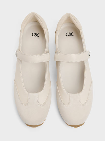 CHARLES & KEITH Classic / Jace Leather & Suede Mary Jane Sneakers - Chalk