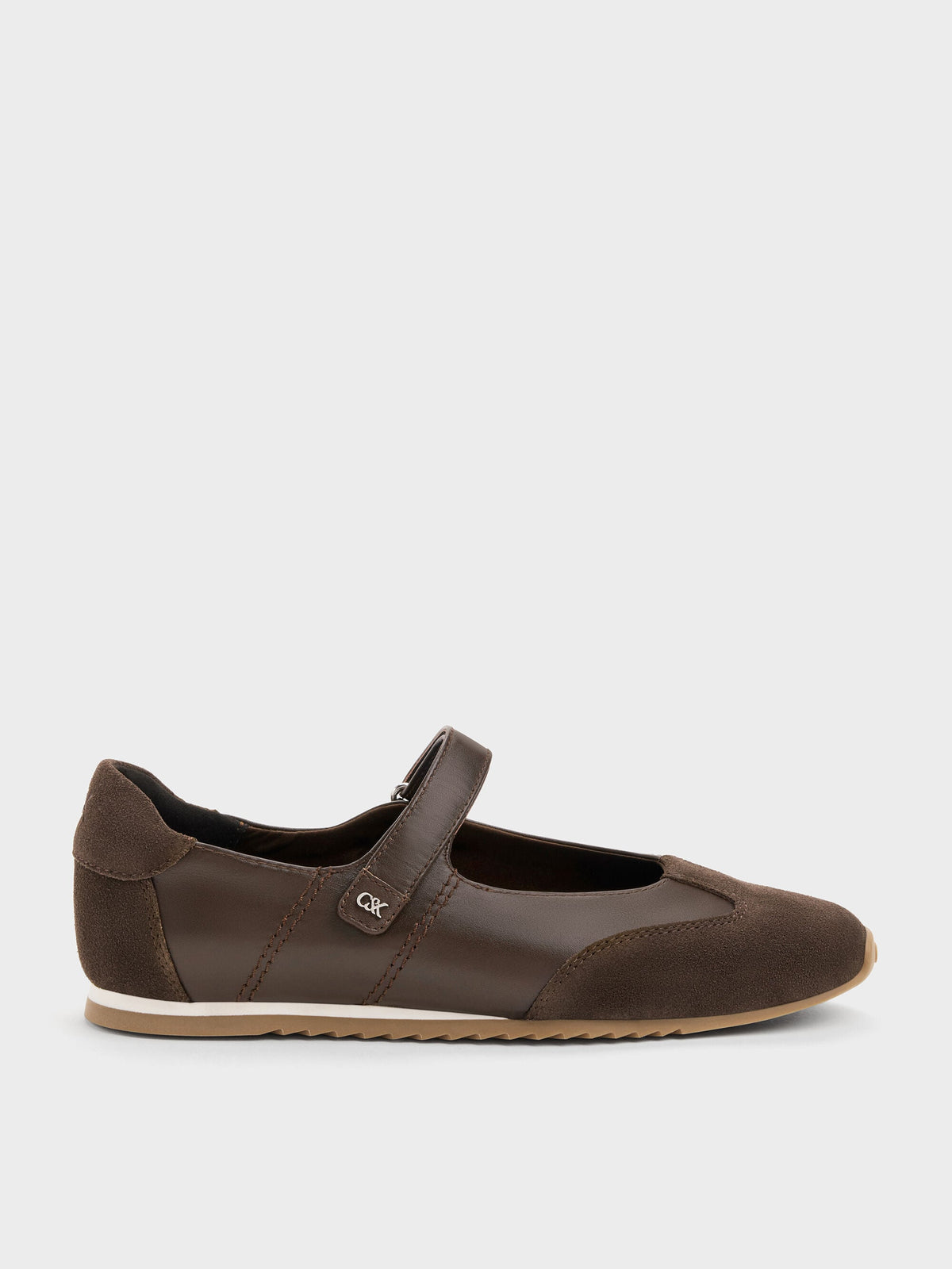 CHARLES & KEITH New / Jace Leather & Suede Mary Jane Sneakers - Dark Brown