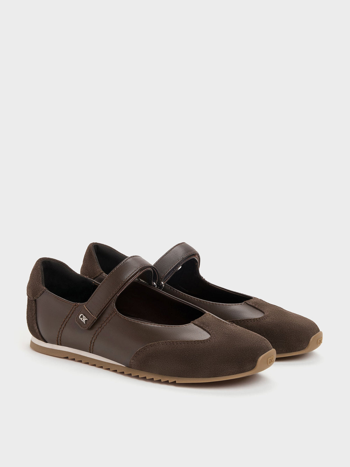 CHARLES & KEITH New / Jace Leather & Suede Mary Jane Sneakers - Dark Brown