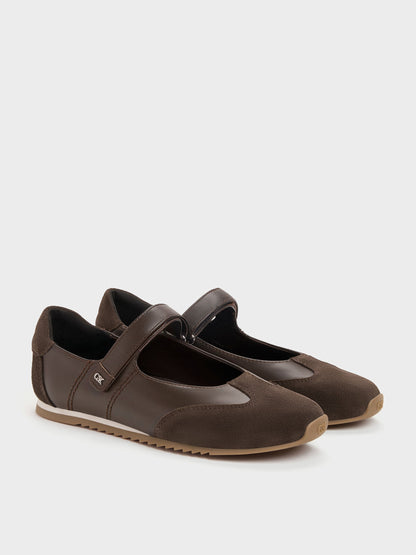 CHARLES & KEITH New / Jace Leather & Suede Mary Jane Sneakers - Dark Brown