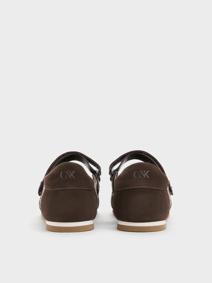 CHARLES & KEITH New / Jace Leather & Suede Mary Jane Sneakers - Dark Brown