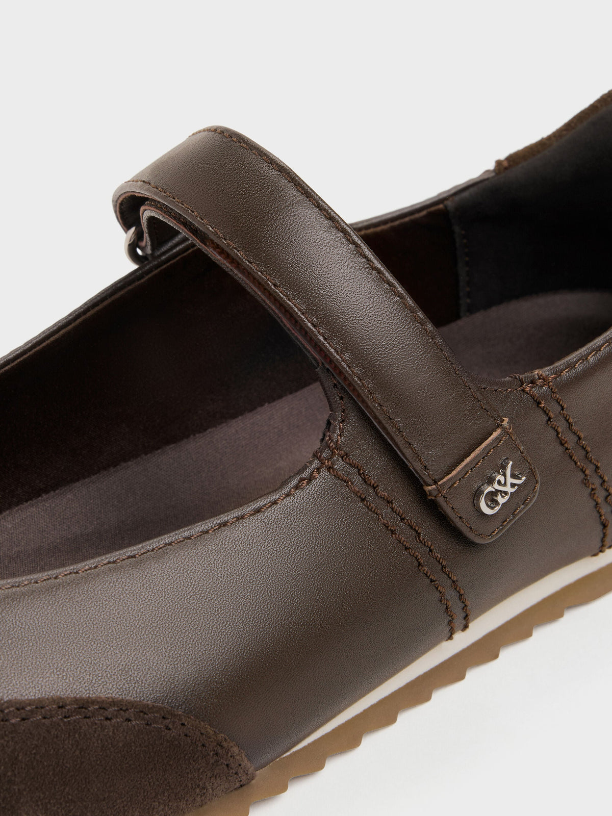 CHARLES & KEITH New / Jace Leather & Suede Mary Jane Sneakers - Dark Brown