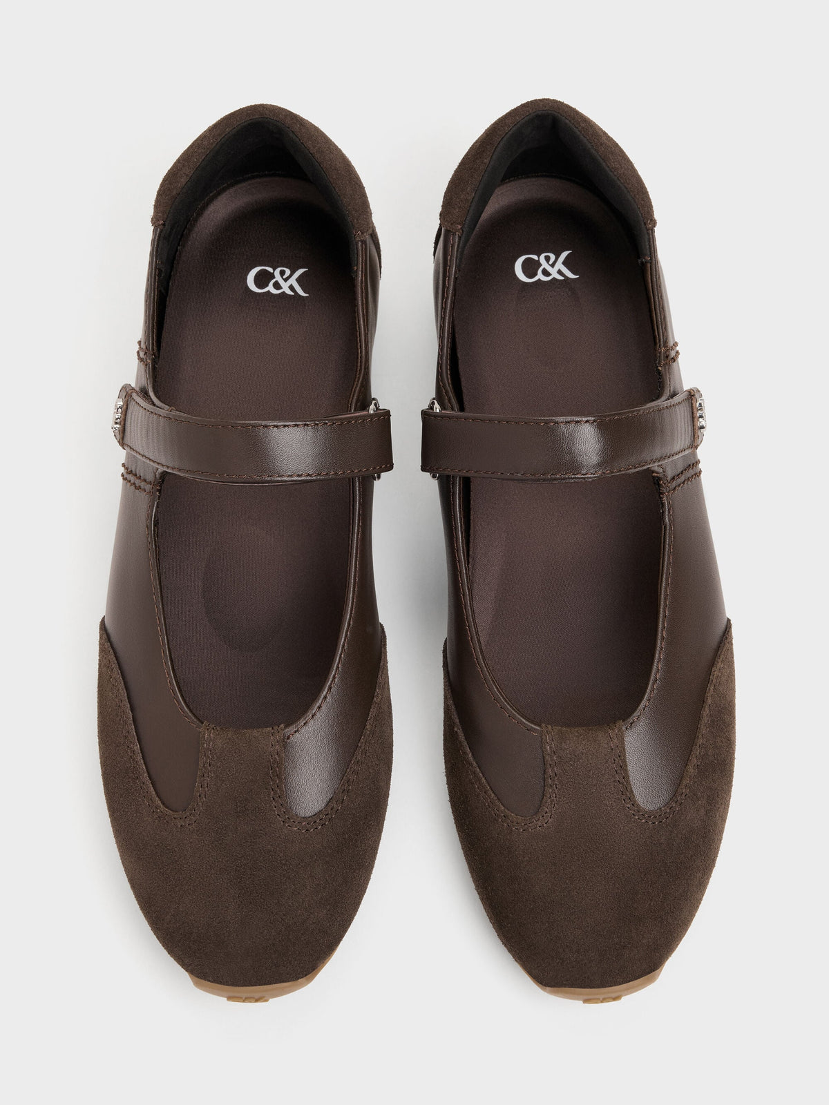 CHARLES & KEITH New / Jace Leather & Suede Mary Jane Sneakers - Dark Brown