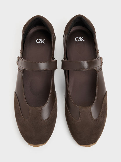 CHARLES & KEITH New / Jace Leather & Suede Mary Jane Sneakers - Dark Brown