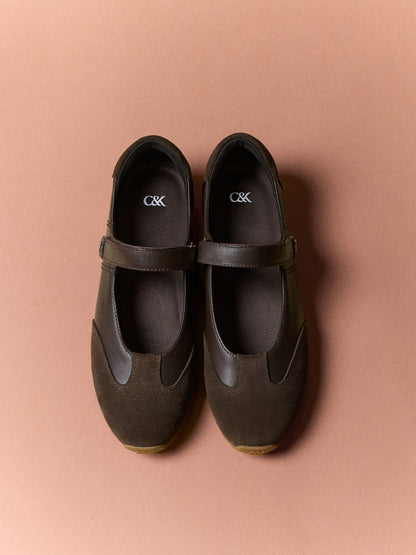 CHARLES & KEITH New / Jace Leather & Suede Mary Jane Sneakers - Dark Brown