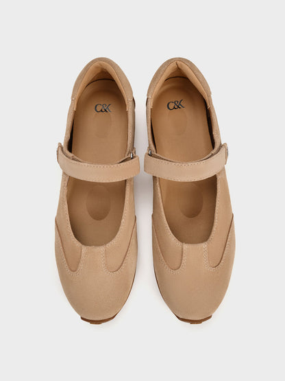 CHARLES & KEITH Popular / Jace Suede Mary Jane Sneakers - Beige