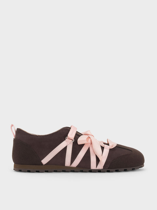 CHARLES & KEITH Recommended / Silko Faux Suede Ballet Sneakers - Dark Brown Textured