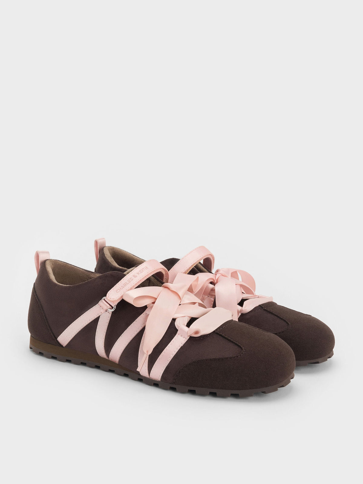 CHARLES & KEITH Recommended / Silko Faux Suede Ballet Sneakers - Dark Brown Textured