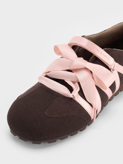 CHARLES & KEITH Recommended / Silko Faux Suede Ballet Sneakers - Dark Brown Textured