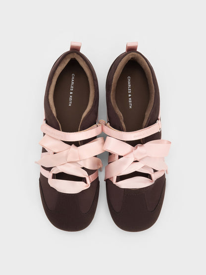CHARLES & KEITH Recommended / Silko Faux Suede Ballet Sneakers - Dark Brown Textured