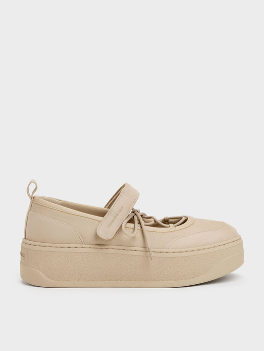 CHARLES & KEITH Everyday / Faux Suede Mary Jane Platform Sneakers - Beige