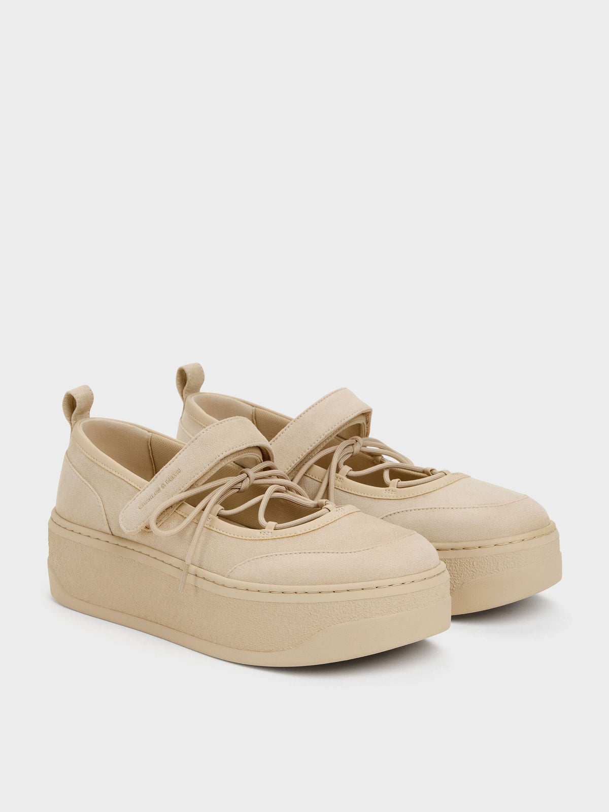 CHARLES & KEITH Everyday / Faux Suede Mary Jane Platform Sneakers - Beige