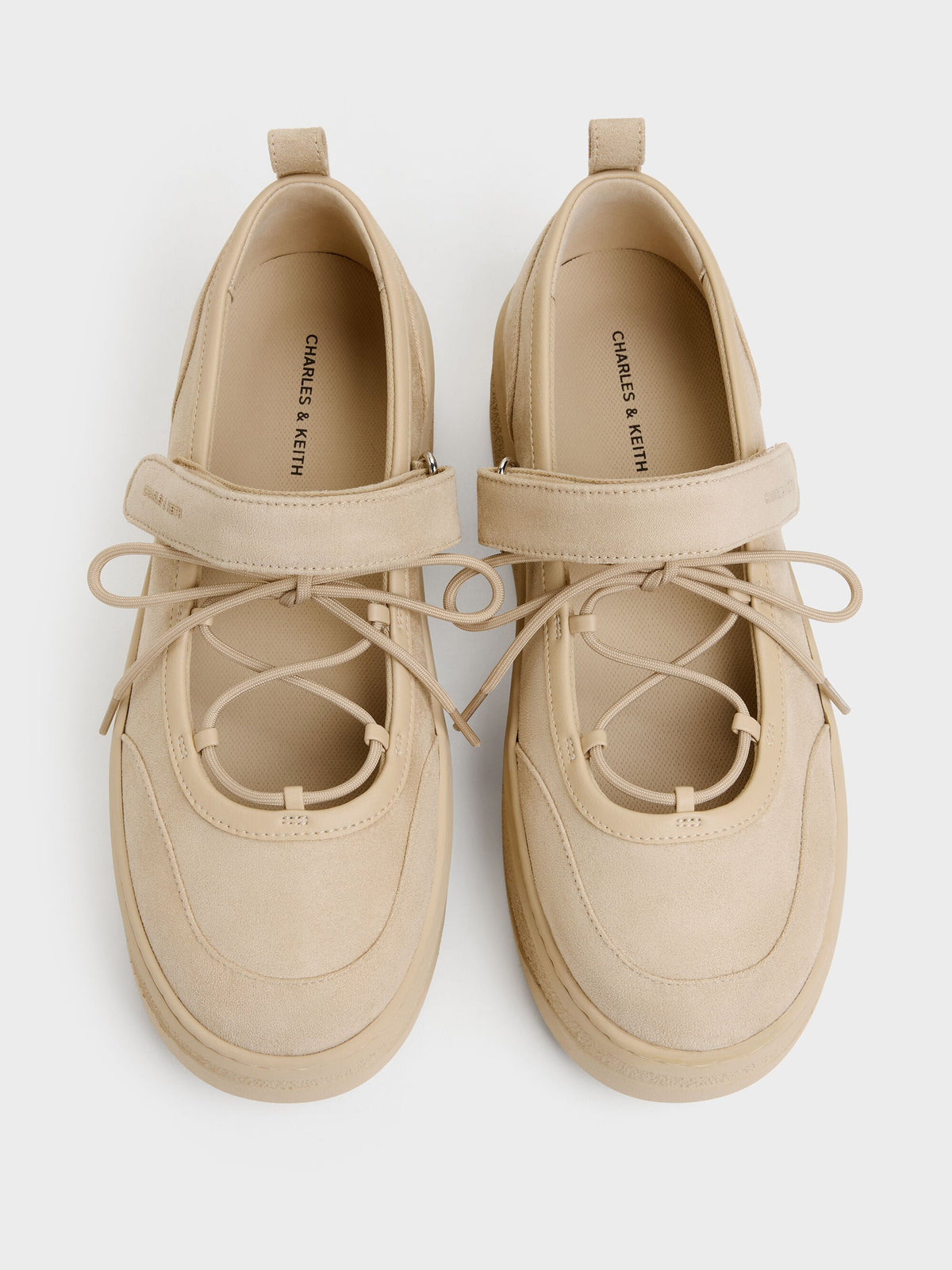 CHARLES & KEITH Everyday / Faux Suede Mary Jane Platform Sneakers - Beige
