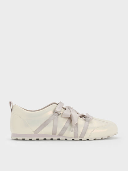 CHARLES & KEITH Hot Sale / Silko Pearlescent Ballet Sneakers - Chalk