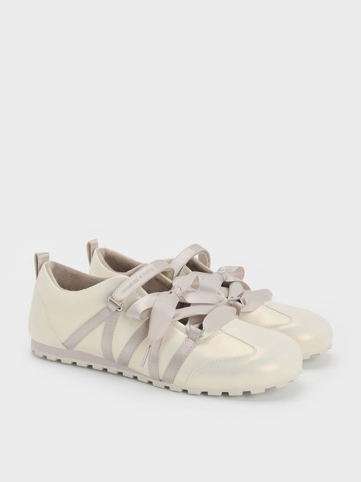 CHARLES & KEITH Hot Sale / Silko Pearlescent Ballet Sneakers - Chalk