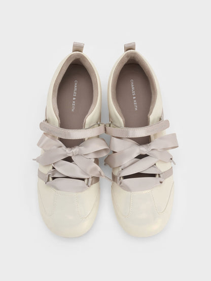 CHARLES & KEITH Hot Sale / Silko Pearlescent Ballet Sneakers - Chalk