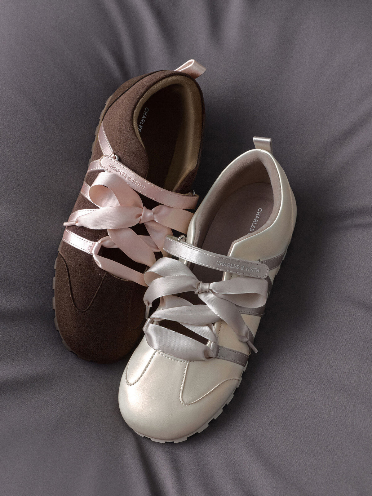CHARLES & KEITH Hot Sale / Silko Pearlescent Ballet Sneakers - Chalk
