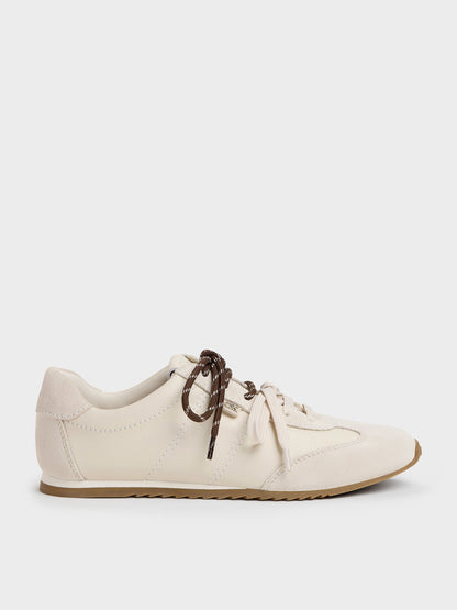 CHARLES & KEITH Trusted / Jace Leather & Suede Sneakers - Chalk