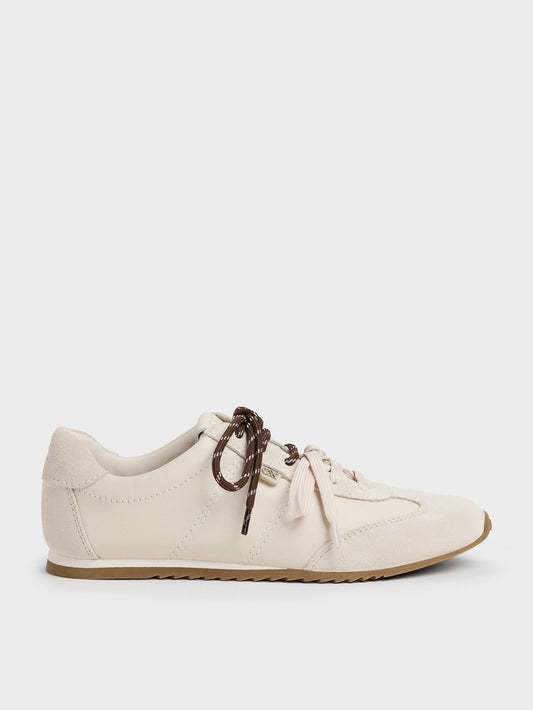 CHARLES & KEITH Trusted / Jace Leather & Suede Sneakers - Chalk
