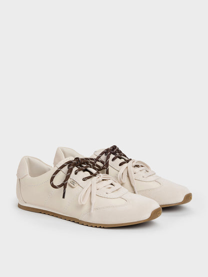 CHARLES & KEITH Trusted / Jace Leather & Suede Sneakers - Chalk