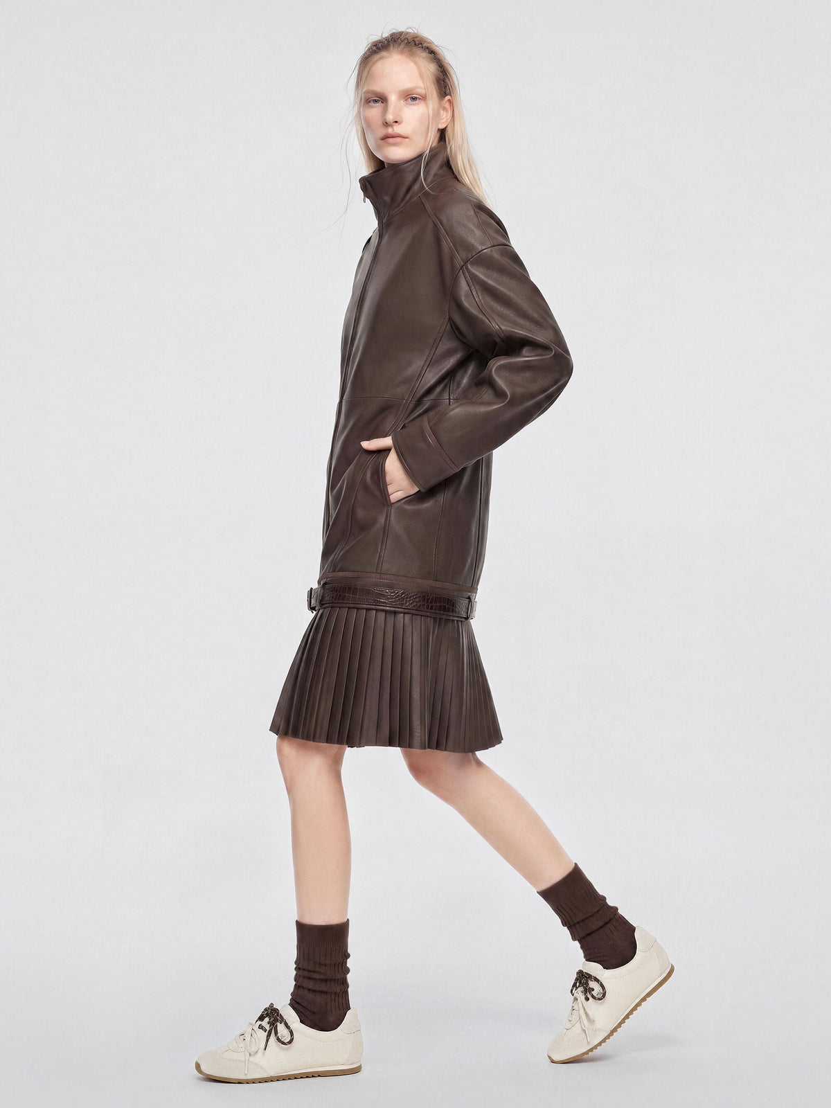 CHARLES & KEITH Trusted / Jace Leather & Suede Sneakers - Chalk