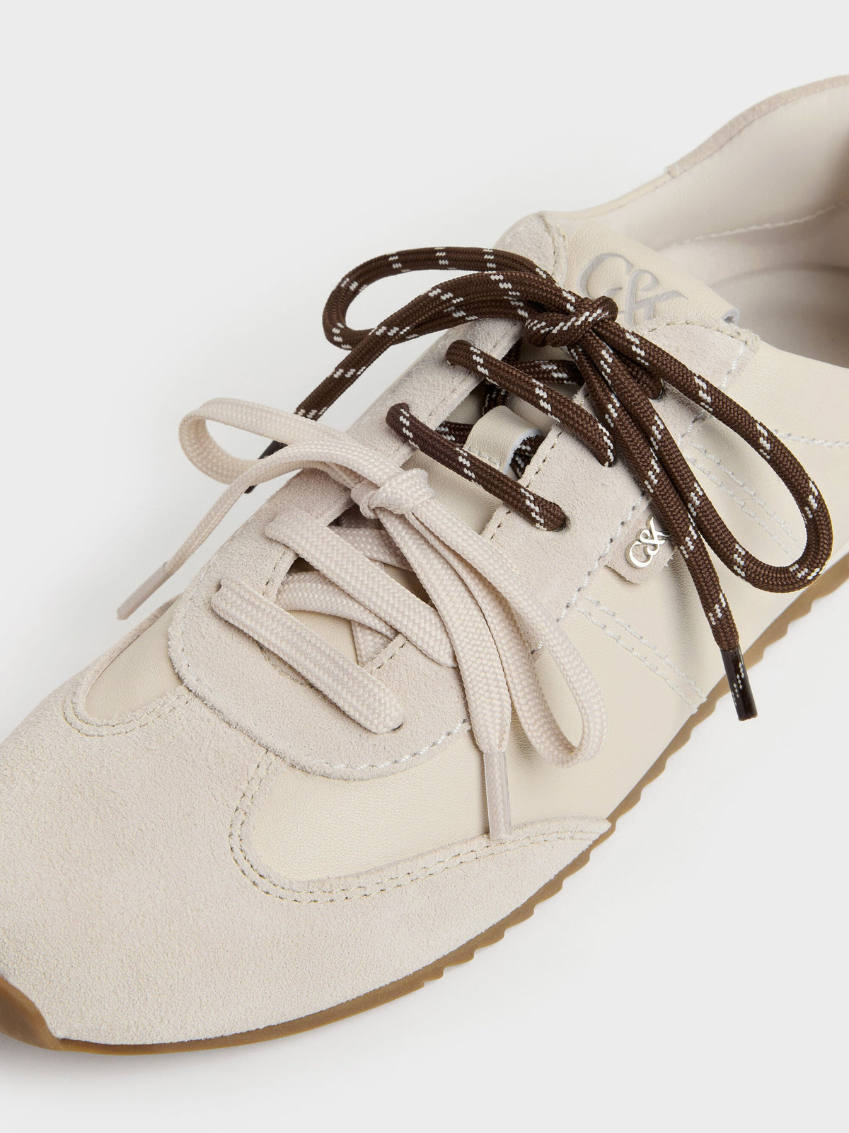 CHARLES & KEITH Trusted / Jace Leather & Suede Sneakers - Chalk