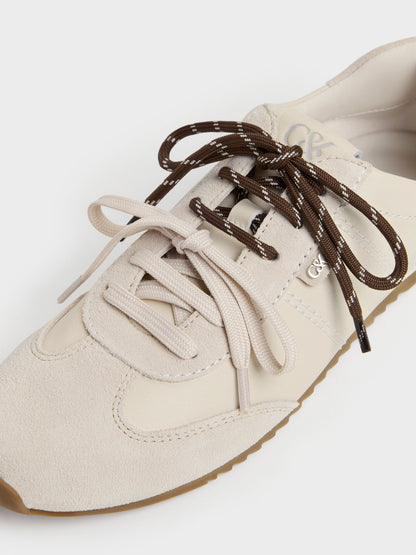 CHARLES & KEITH Trusted / Jace Leather & Suede Sneakers - Chalk