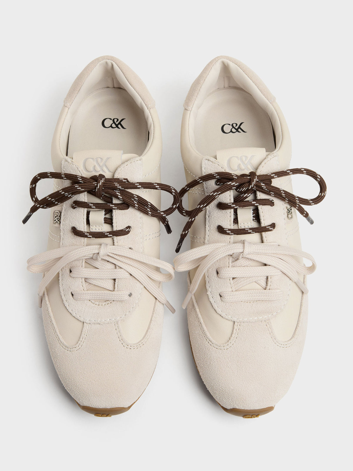 CHARLES & KEITH Trusted / Jace Leather & Suede Sneakers - Chalk