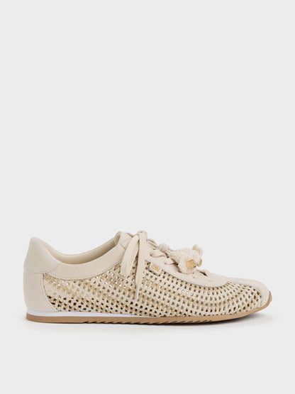 CHARLES & KEITH Trusted / Jace Crochet & Suede Flower Sneakers - Chalk