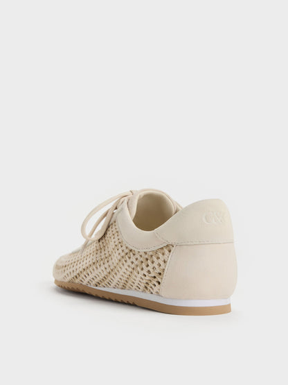 CHARLES & KEITH Trusted / Jace Crochet & Suede Flower Sneakers - Chalk