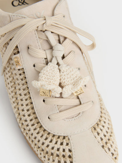 CHARLES & KEITH Trusted / Jace Crochet & Suede Flower Sneakers - Chalk