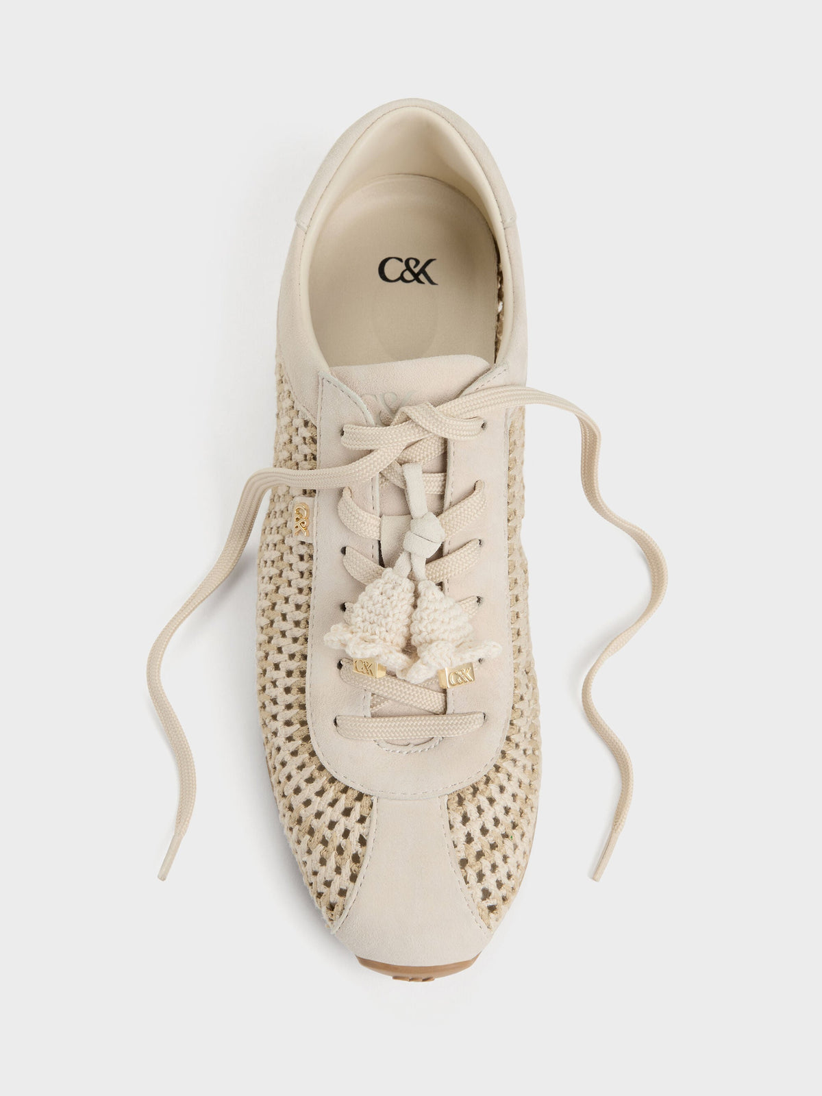CHARLES & KEITH Trusted / Jace Crochet & Suede Flower Sneakers - Chalk