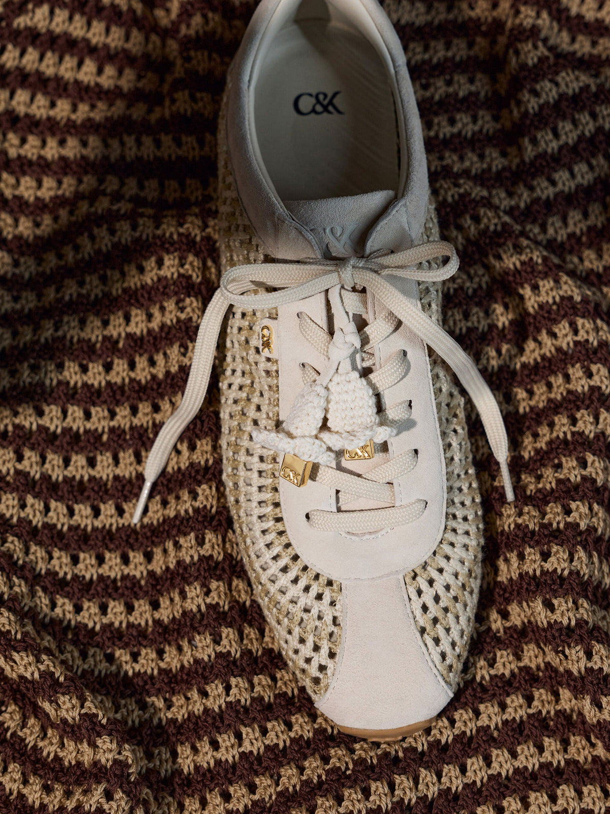 CHARLES & KEITH Trusted / Jace Crochet & Suede Flower Sneakers - Chalk