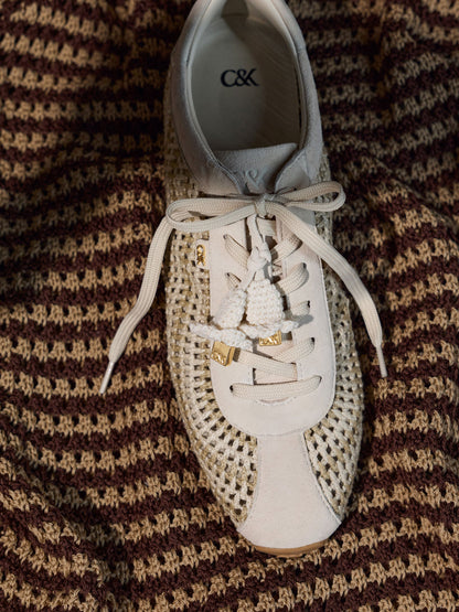CHARLES & KEITH Trusted / Jace Crochet & Suede Flower Sneakers - Chalk