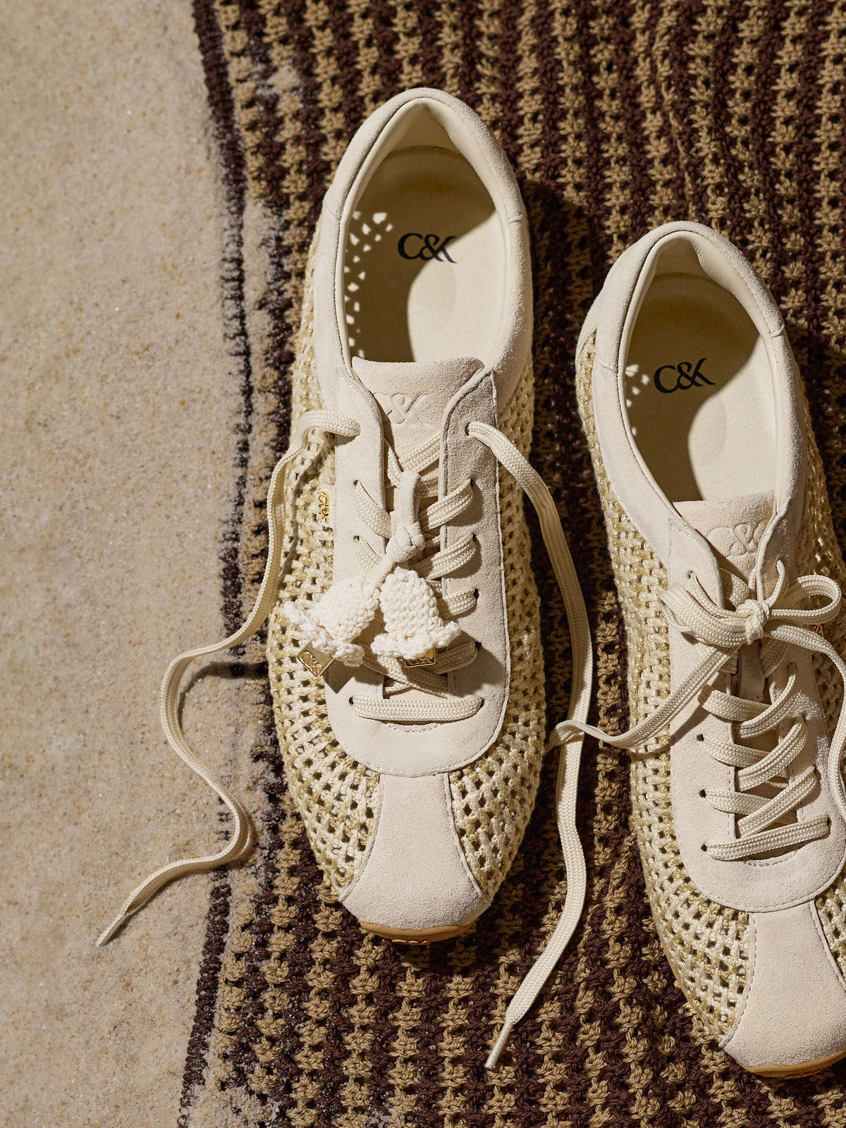 CHARLES & KEITH Trusted / Jace Crochet & Suede Flower Sneakers - Chalk