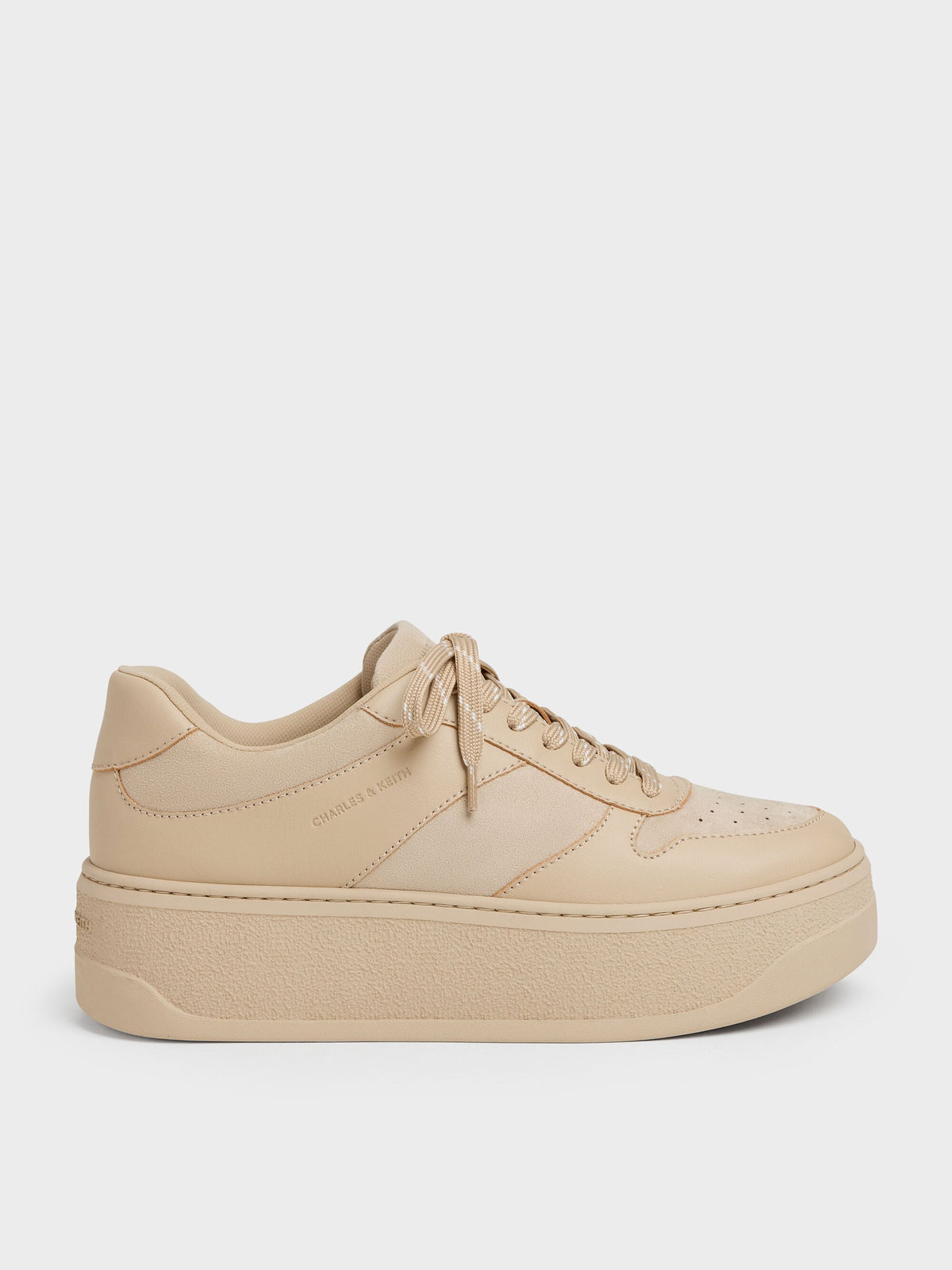 CHARLES & KEITH Recommended / Faux Suede Platform Sneakers - Beige