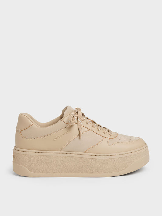 CHARLES & KEITH Recommended / Faux Suede Platform Sneakers - Beige