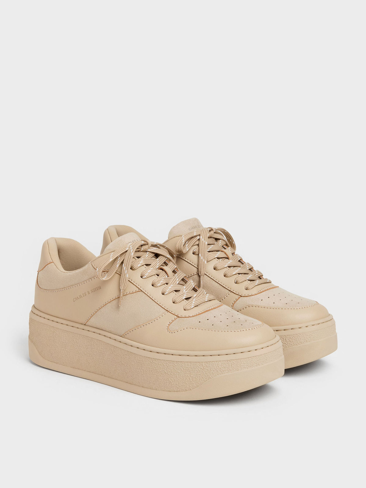 CHARLES & KEITH Recommended / Faux Suede Platform Sneakers - Beige