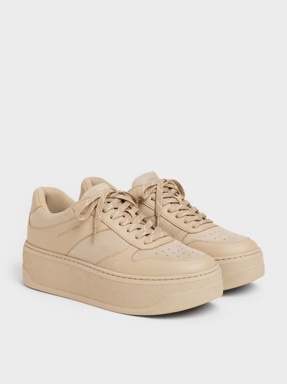 CHARLES & KEITH Recommended / Faux Suede Platform Sneakers - Beige