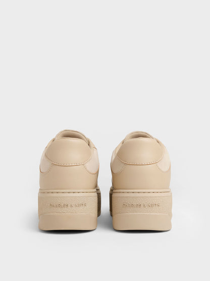 CHARLES & KEITH Recommended / Faux Suede Platform Sneakers - Beige