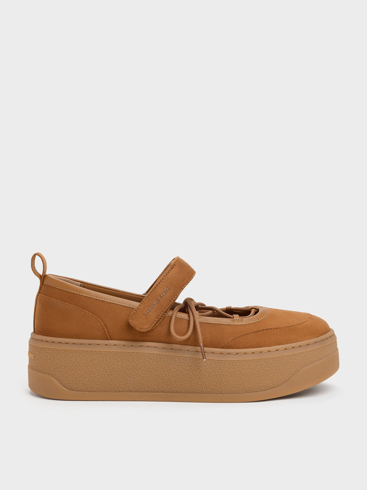 CHARLES & KEITH Everyday / Faux Suede Mary Jane Platform Sneakers - Cognac