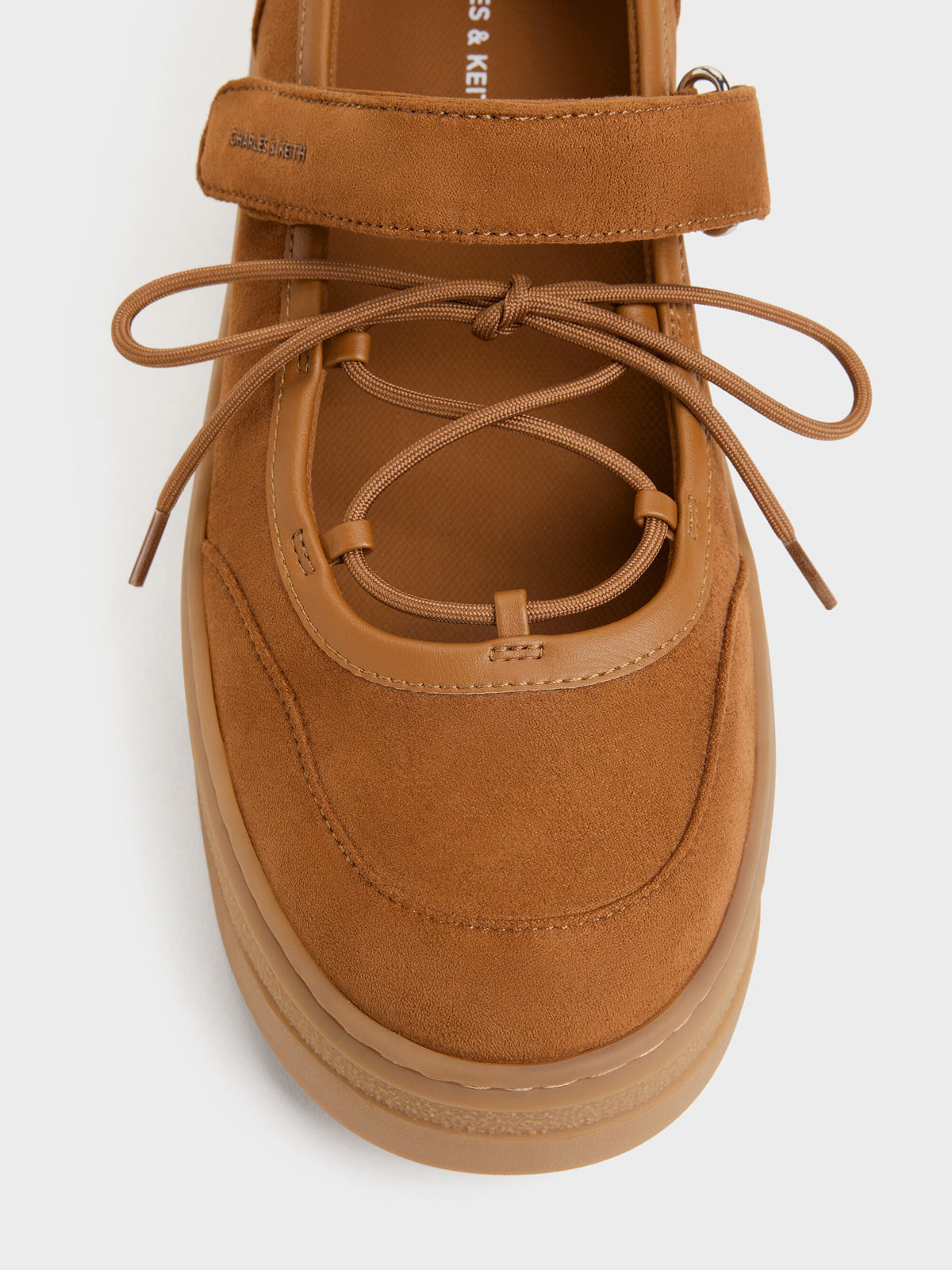 CHARLES & KEITH Everyday / Faux Suede Mary Jane Platform Sneakers - Cognac
